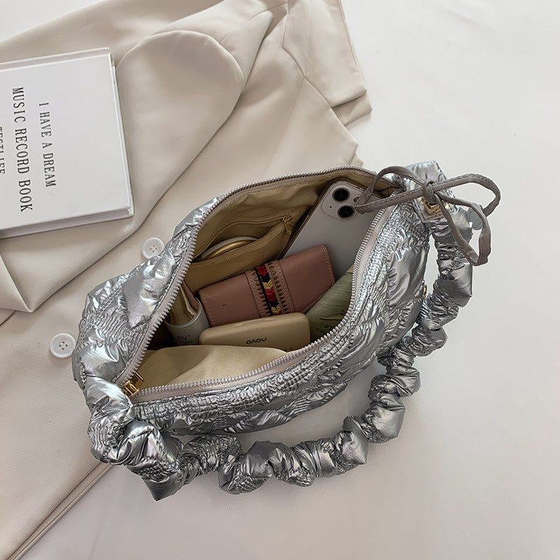 Shiny Silver Color Cloud Bag