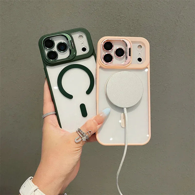 Hardware Lens Bracket Transparent Magnetic iPhone Case - Viexta