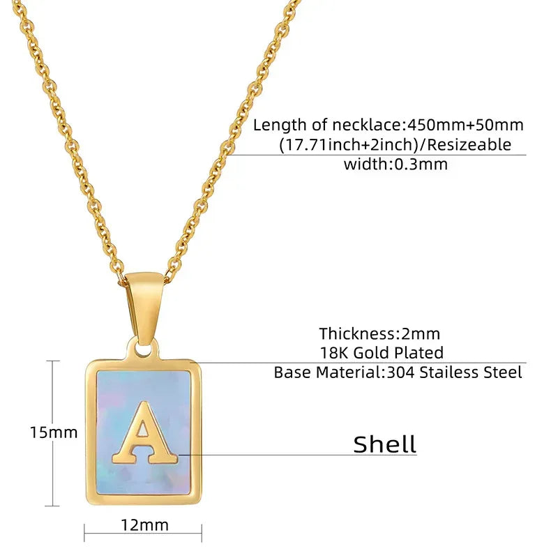 Titanium Steel 26 English Letter Blue Shell Necklace - Viexta
