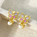 Butterfly Color Zircon Pearl Earrings - Viexta