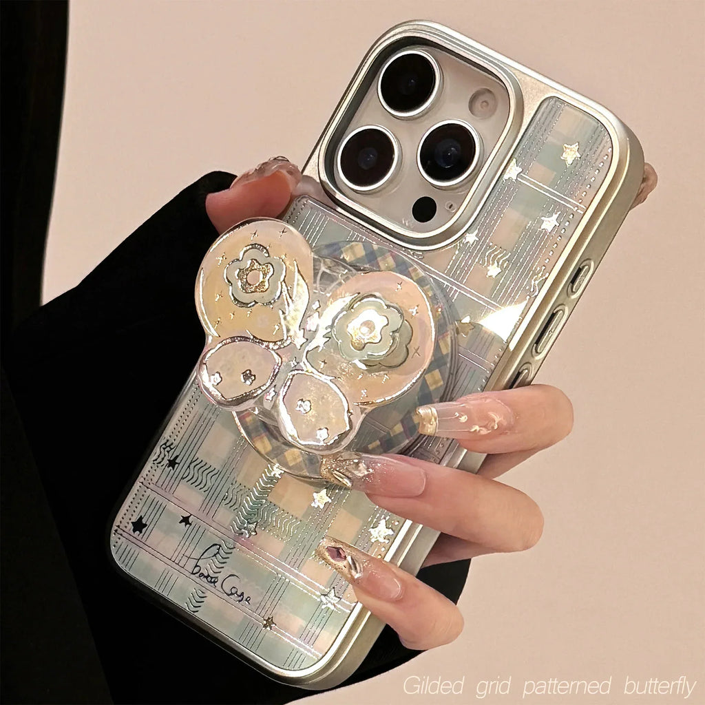 Gilding Rotating Bow Magnetic Bracket iPhone Case - Viexta