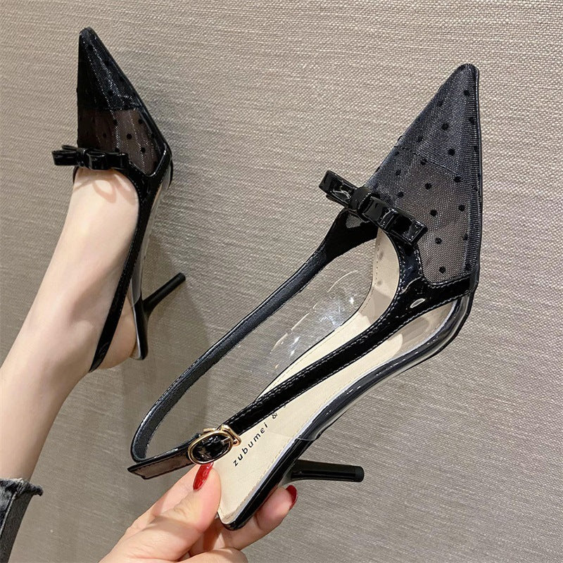 Pointed Toe Stiletto Korean Mesh Closed Heels