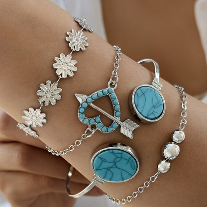 Turquoise Leaf 4Piece Bracelet Set