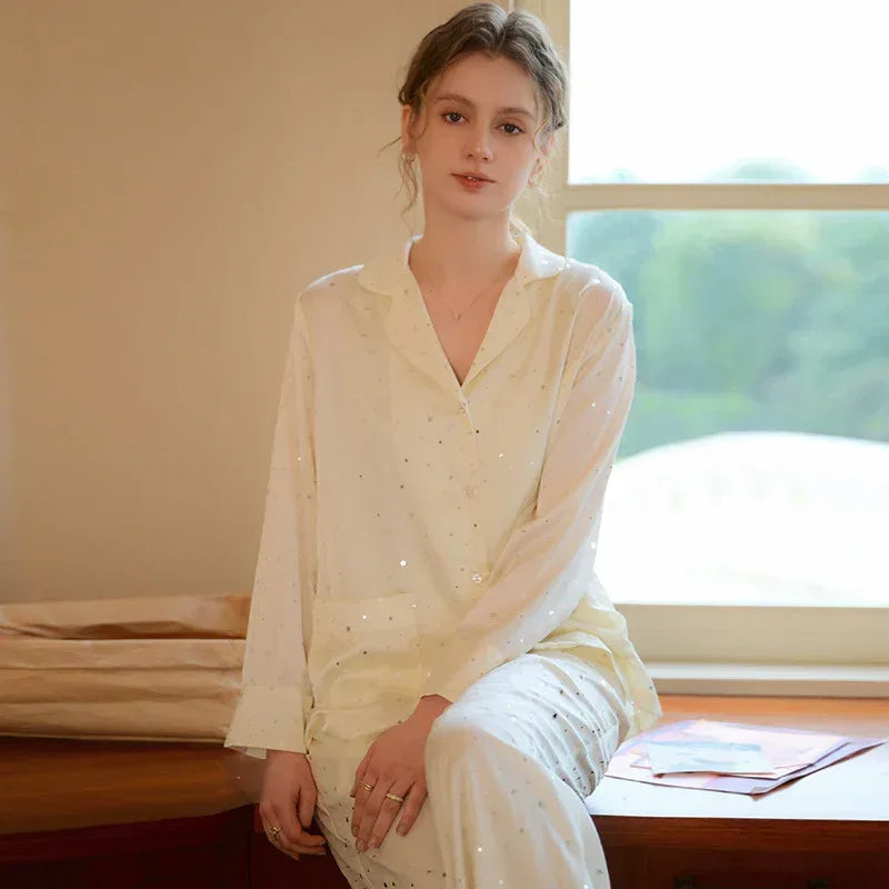 Long-sleeved Trousers Ice Silk Pajamas Suit - Viexta