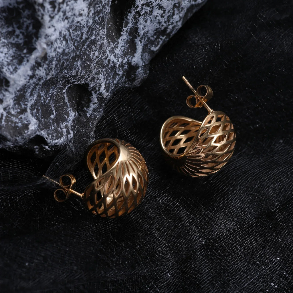 Water Drop Round Crescent Hollow Stainless Steel Earrings - Viexta