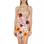 Embroidery Three-dimensional Flower Slim Fit Dress - Viexta