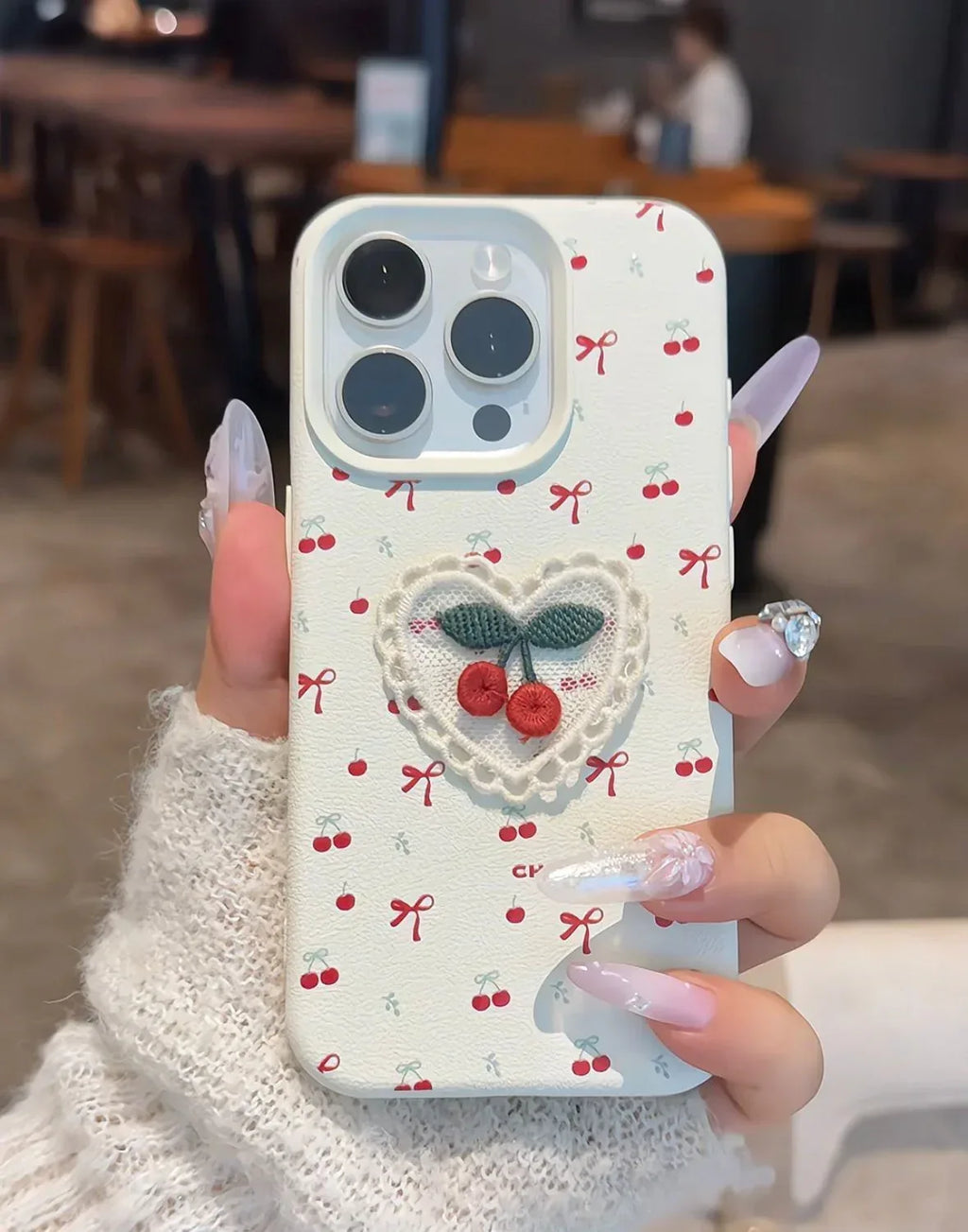 Korean Embroidered Cherry iPhone Case - Viexta