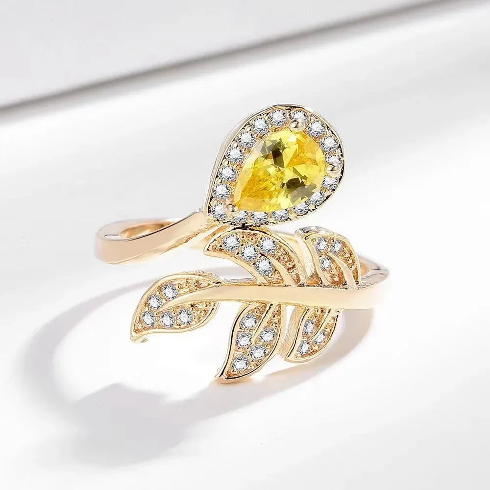 Zircon Shining Leaves Gang Drill Ring - Viexta