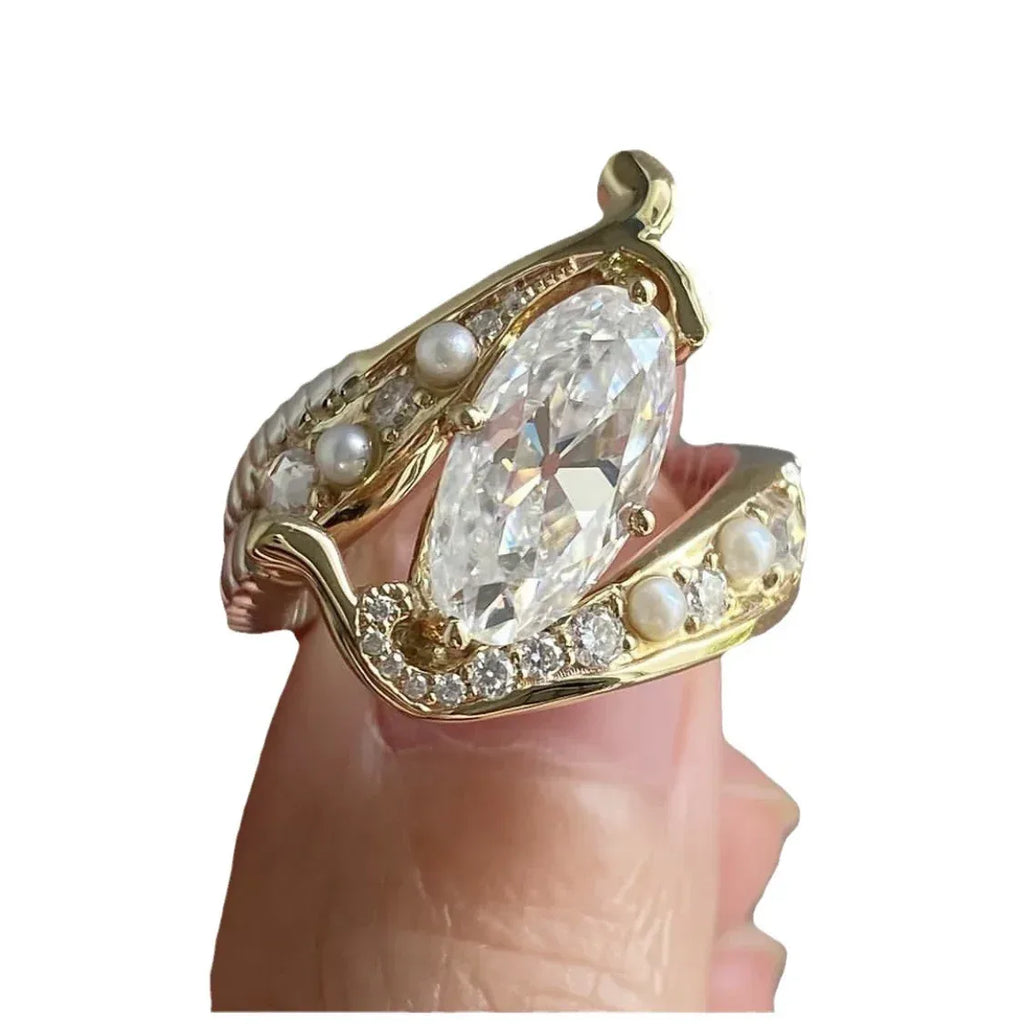 Inlaid Pearl Zircon Ring - Viexta