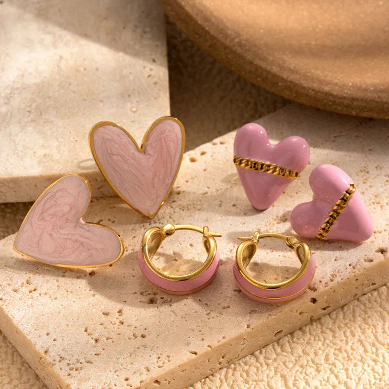 Titanium Heart-shaped Round Studs - Viexta