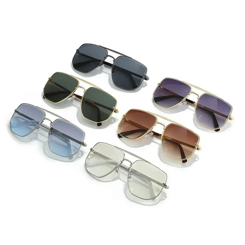 Fashion Square Metal Double Beam Sun Glasses - Viexta