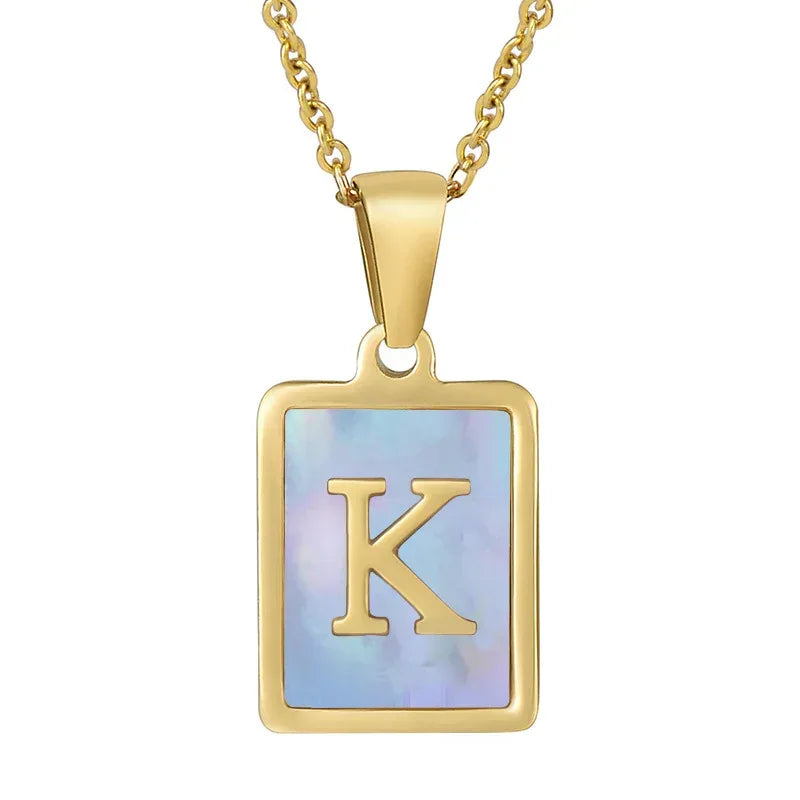 Titanium Steel 26 English Letter Blue Shell Necklace - Viexta