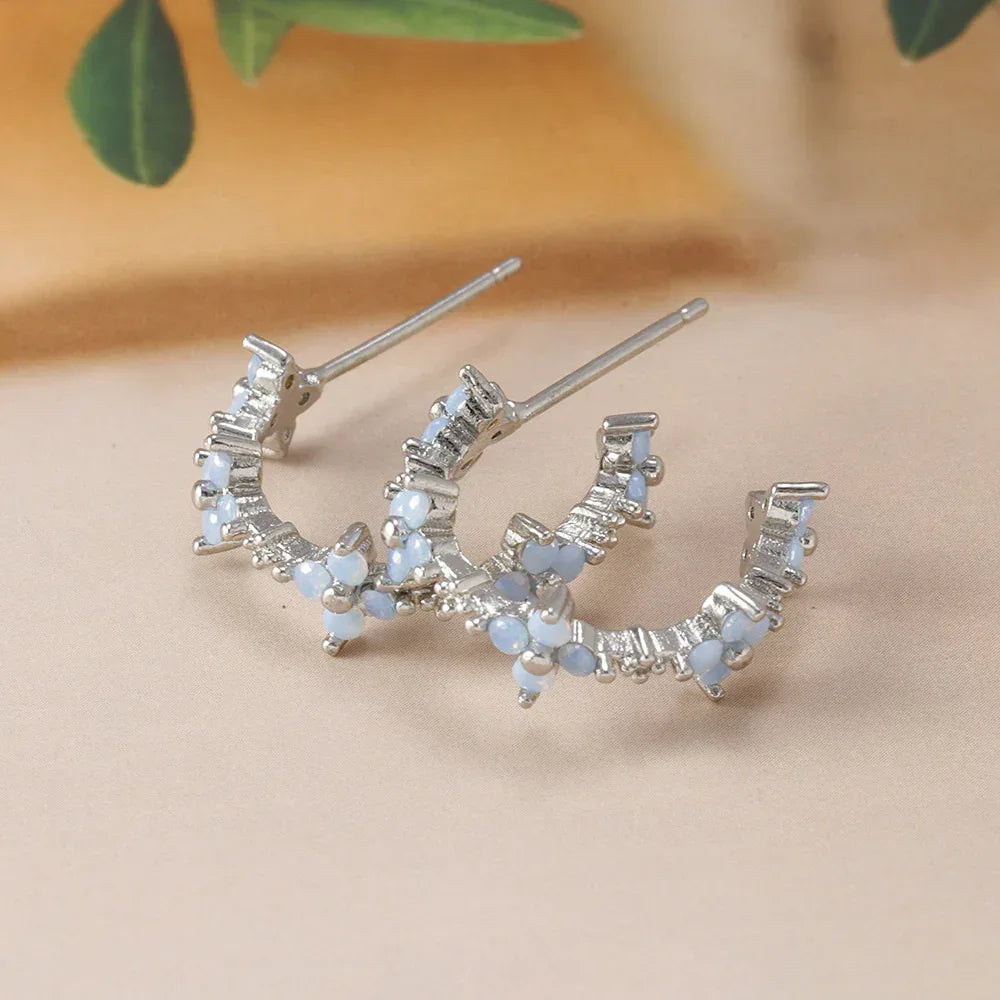 Blue Flower Zirconium Ear Studs - Viexta