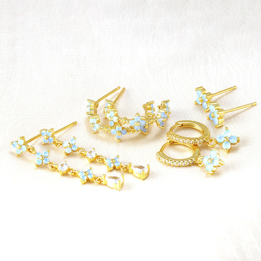 Blue Flower Zirconium Ear Studs