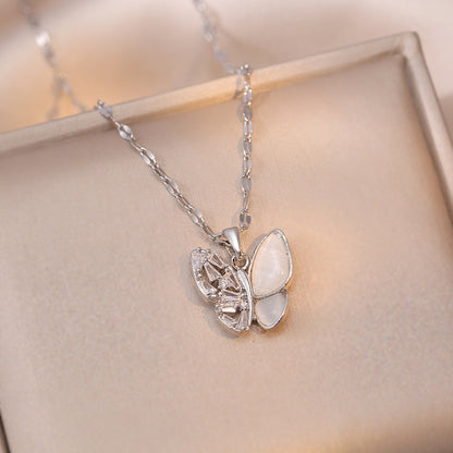 Opal Butterfly Pendant Necklace