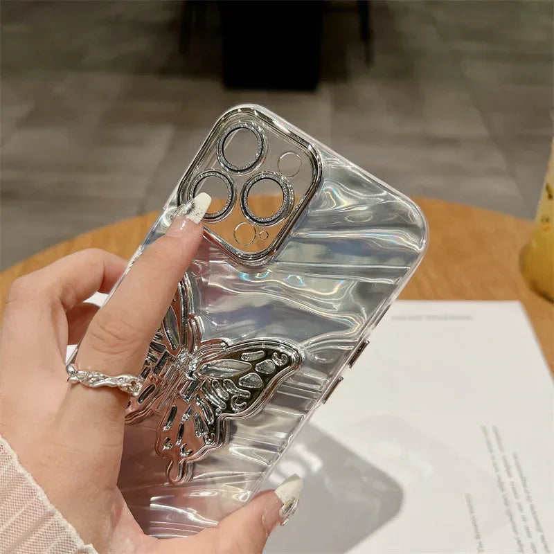 Water Ripple Lens Protector Butterfly Silicone iPhone Case - Viexta
