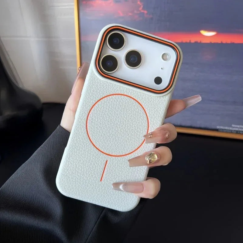 Magnetic Ring Litchi Pattern iPhone Case - Viexta