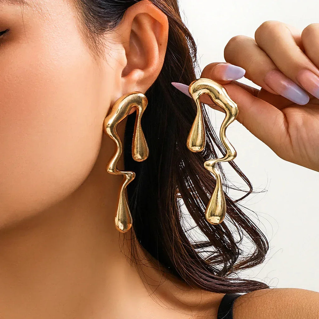 Liquid Metallic Irregular Water Drop Necklace/Earrings - Viexta