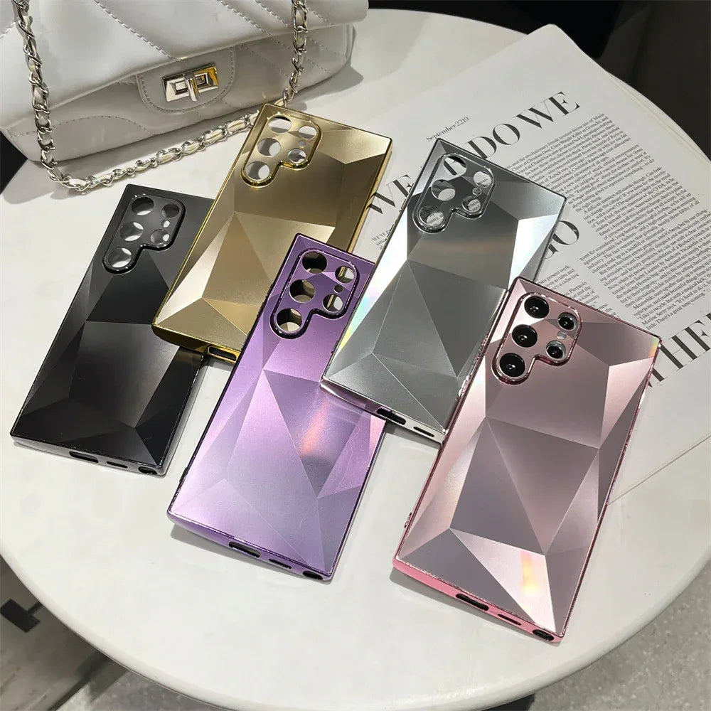 Diamond Pattern Acrylic Solid Color Samsung Case - Viexta