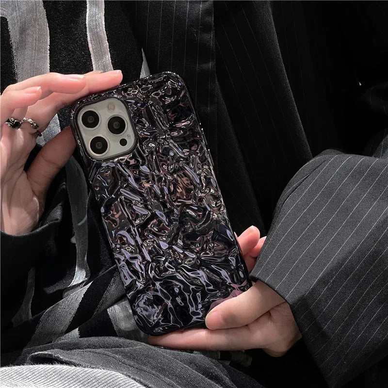 Black Pleated Tin Foil iPhone Soft Case - Viexta