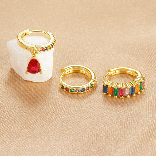 3piece Water Drop Diamond Gold Plated Earrings with Helix - Viexta