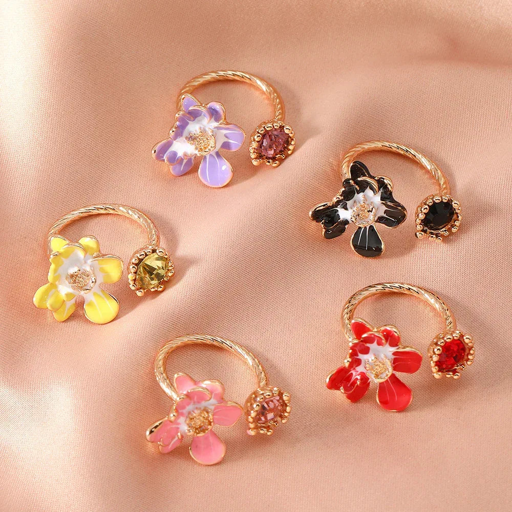 Zircon Ring Open Flower Index Finger Ring - Viexta