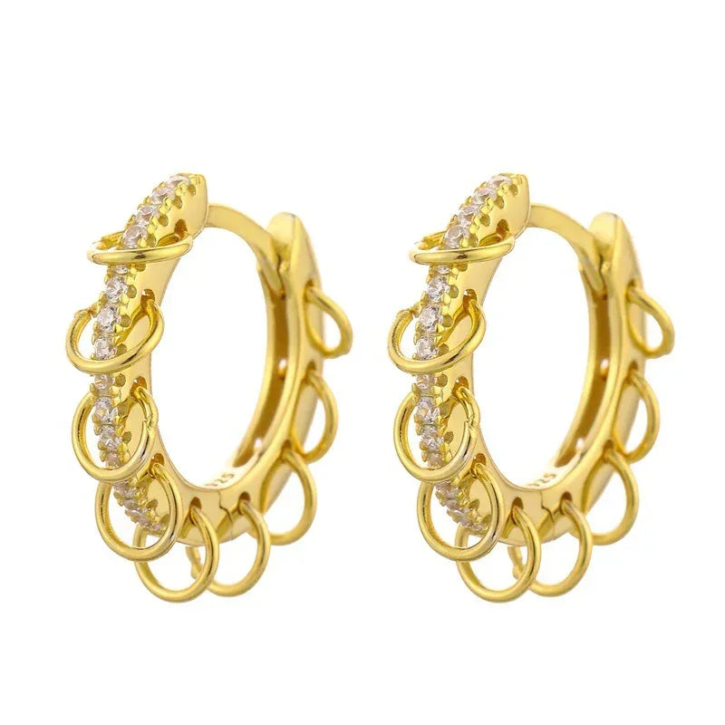 Diamond-embedded Gold-plated Versatile Earrings - Viexta
