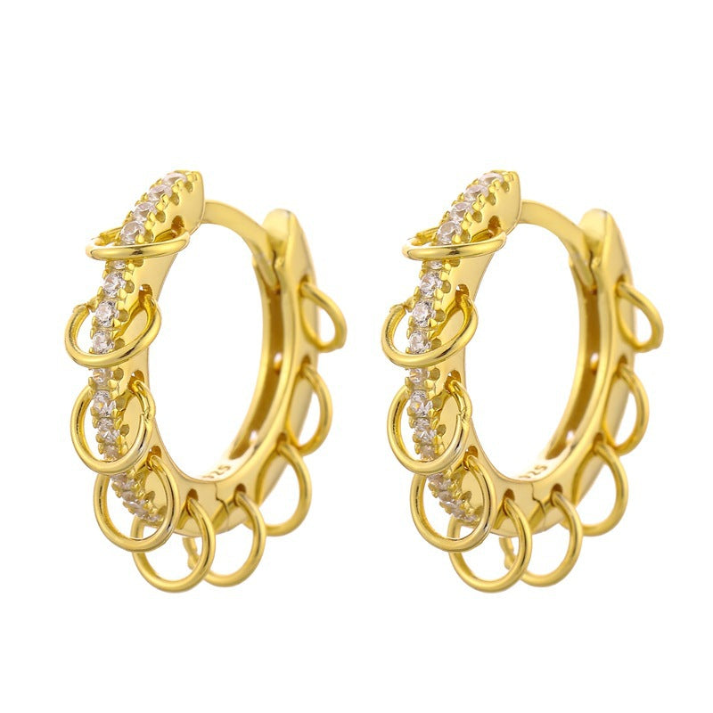 Diamond-embedded Gold-plated Versatile Earrings