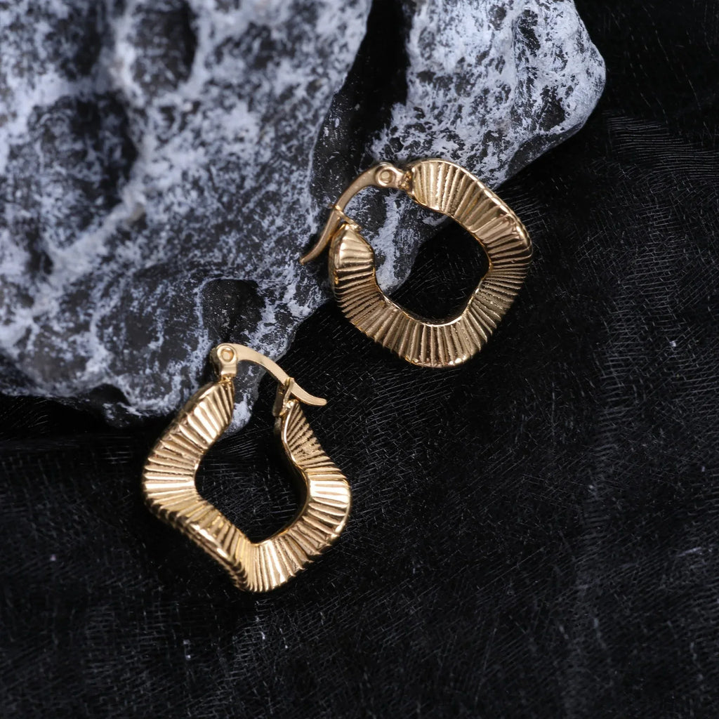 Water Drop Round Crescent Hollow Stainless Steel Earrings - Viexta