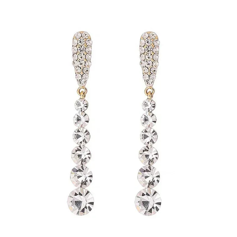 Sterling Silver Rhinestone Tassel Earrings - Viexta