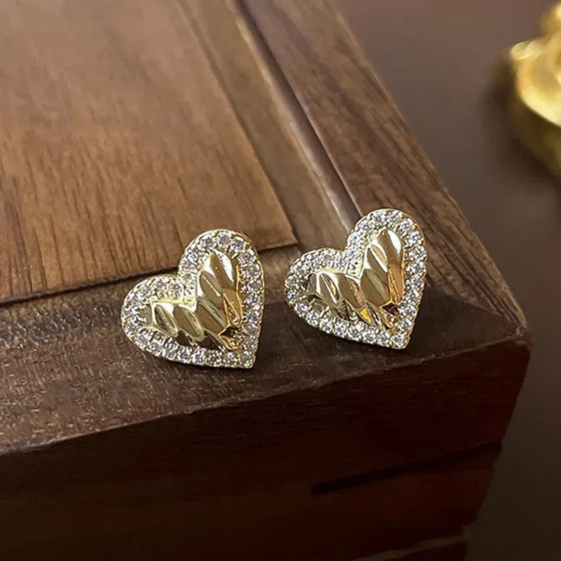 Fashion Pleated Heart-shaped Zircon Earrings - Viexta