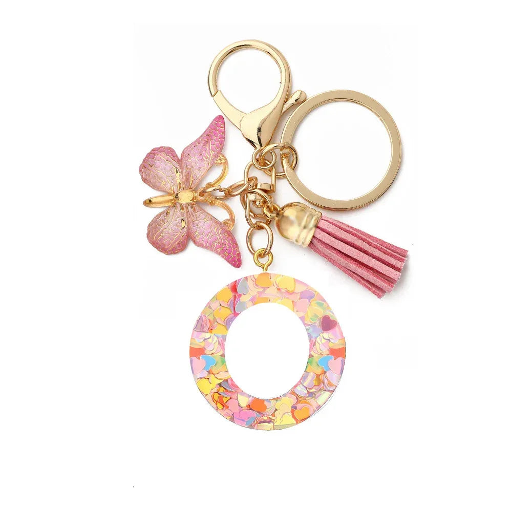 Resin English Letter Epoxy Butterfly Pendant Key Ring - Viexta