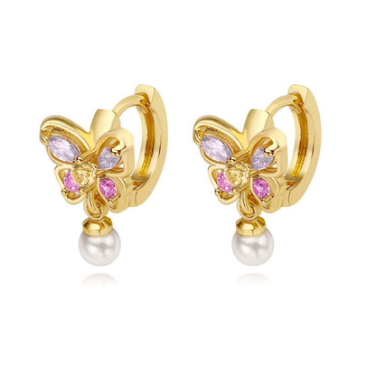 Butterfly Color Zircon Pearl Earrings