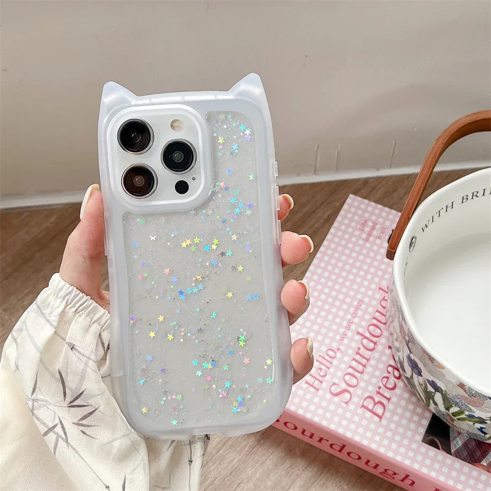 three-dimensional-cat-ears-epoxy-glitter-iphone-case - Viexta