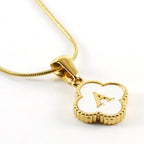 Stainless Steel Clover Shell Letter Pendant with Chain - Viexta
