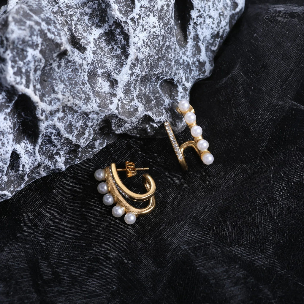 Water Drop Round Crescent Hollow Stainless Steel Earrings - Viexta