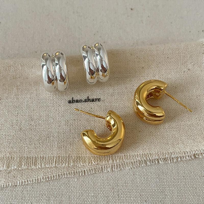 elegant-glossy-double-metal-stud-earrings - Viexta