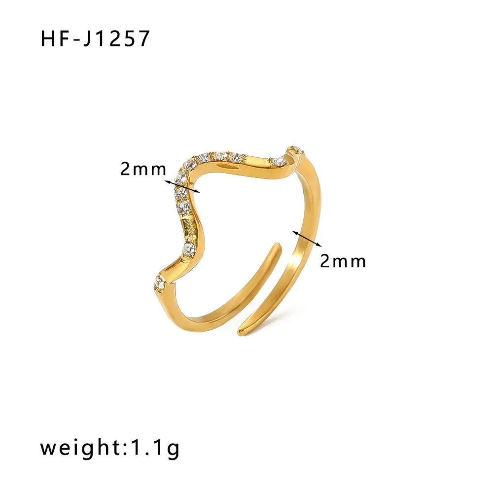 Inlaid Zircon 18K Gold-plated Stainless Steel Diamond Ring - Viexta