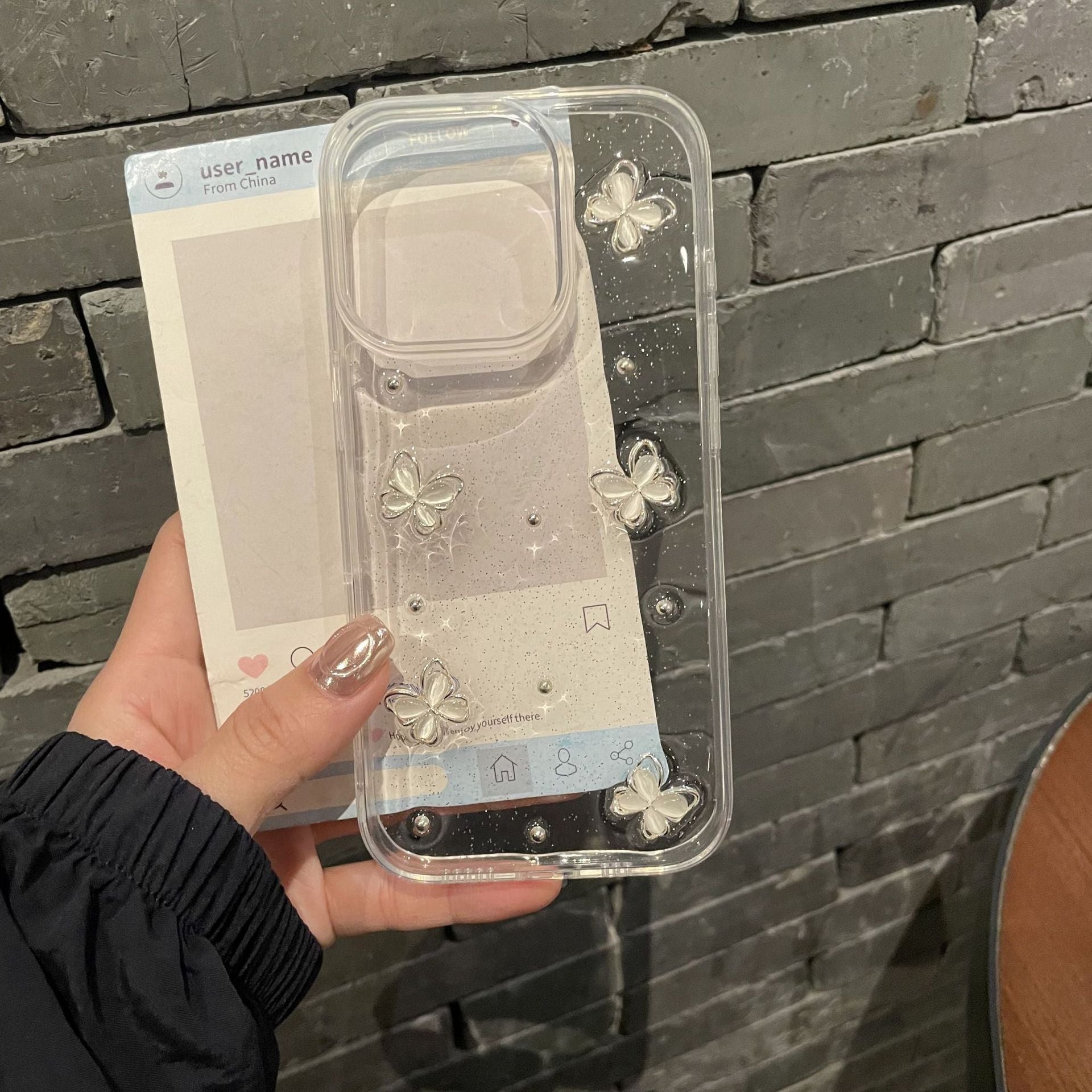 Stereo Glue Glitter Butterfly iPhone Case