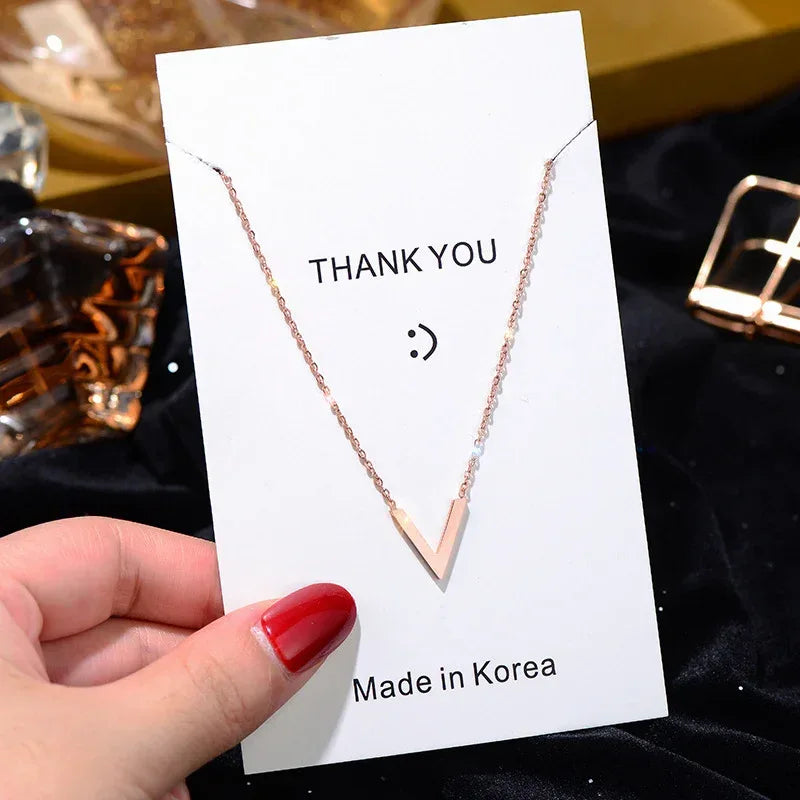 Rose Gold V-shaped Titanium Steel Necklace - Viexta
