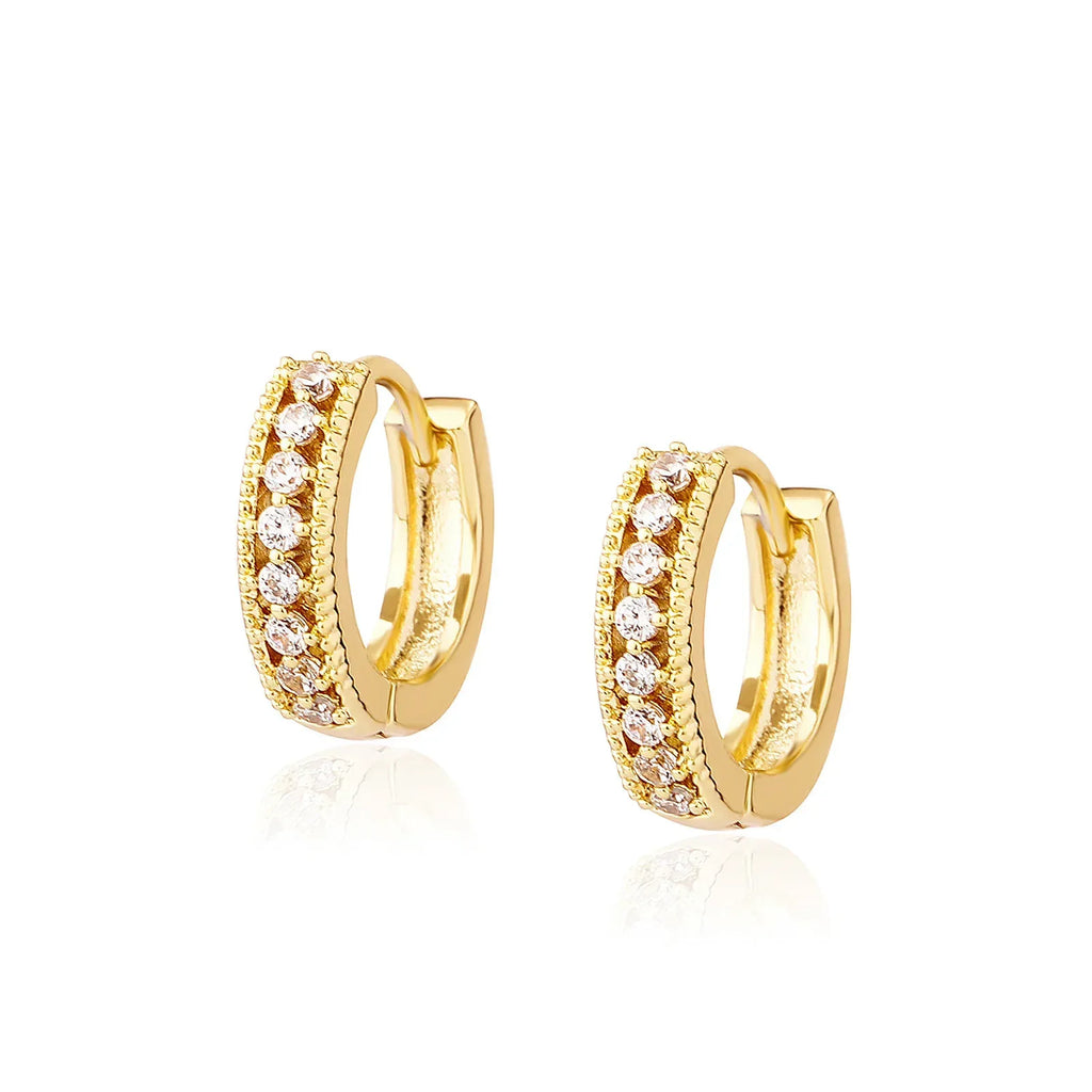 Curvy Inlaid Round Zircon Studs - Viexta