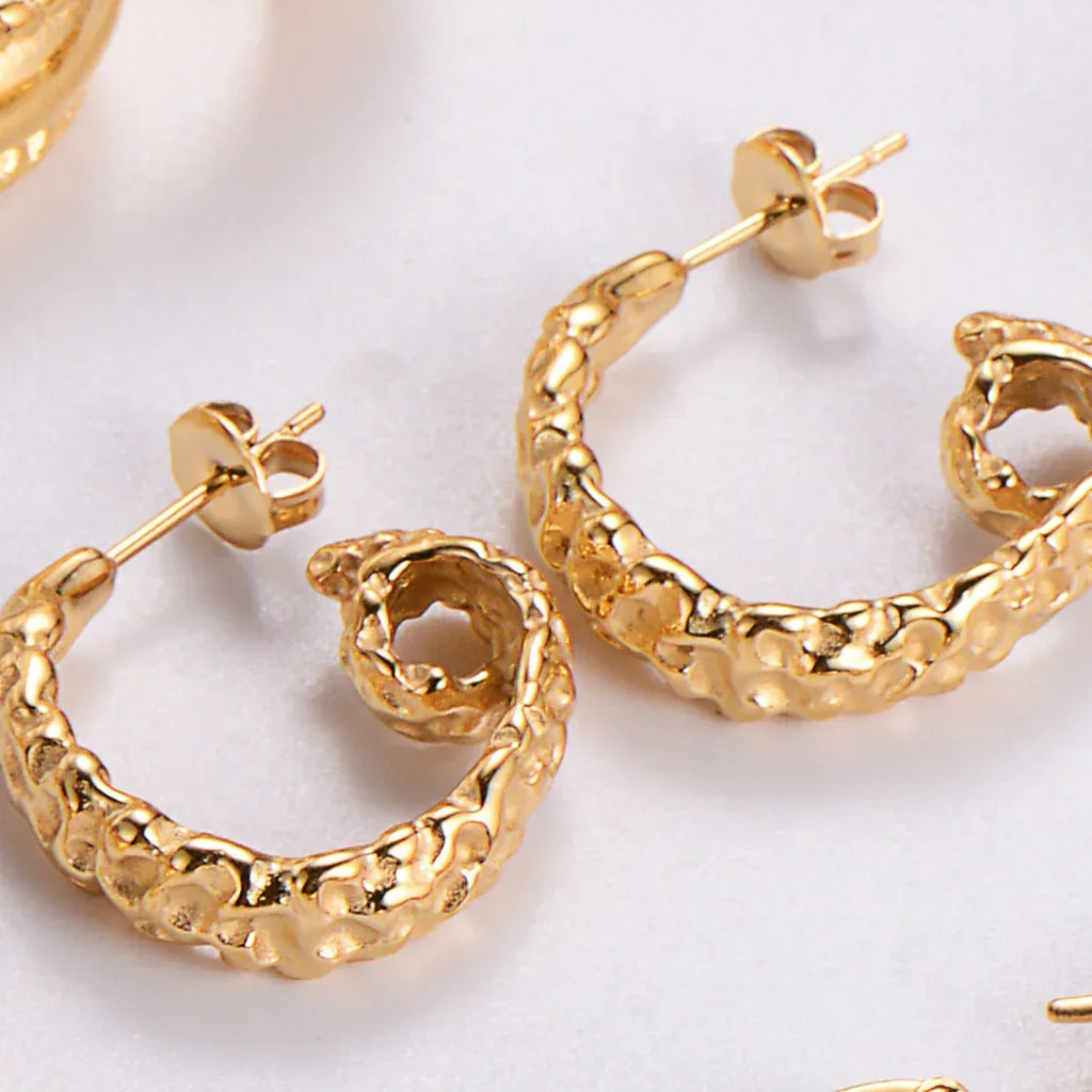 Water Drop Round Crescent Hollow Stainless Steel Earrings - Viexta