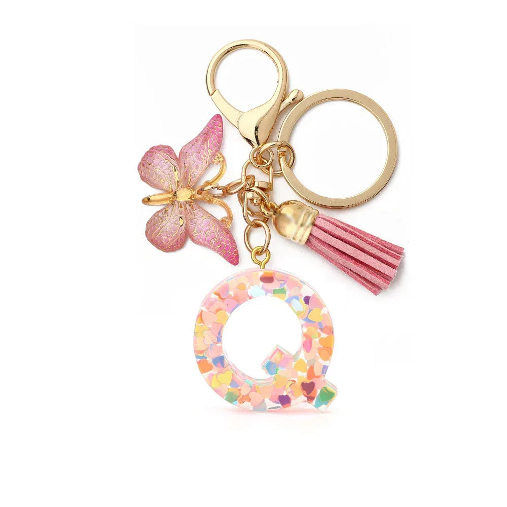 Resin English Letter Epoxy Butterfly Pendant Key Ring - Viexta
