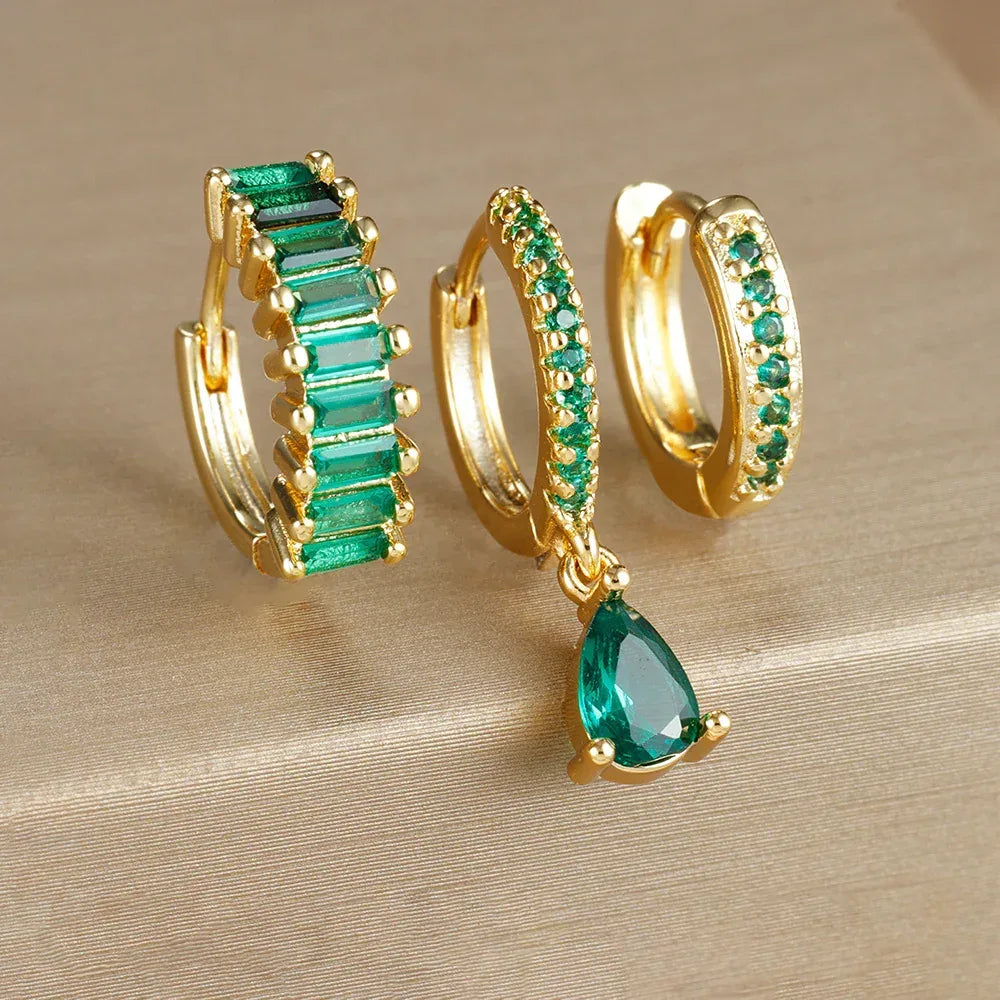 3piece Water Drop Diamond Gold Plated Earrings with Helix - Viexta