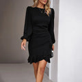 Women's Puff Long Sleeve Fashion Graceful Solid Color Slim Hip-covering Short Dress Womens Clothing - Viexta