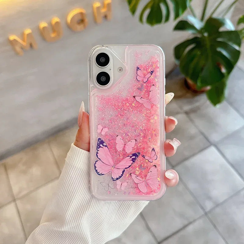 luminous-butterfly-glitter-liquid-iphone-protective-case - Viexta