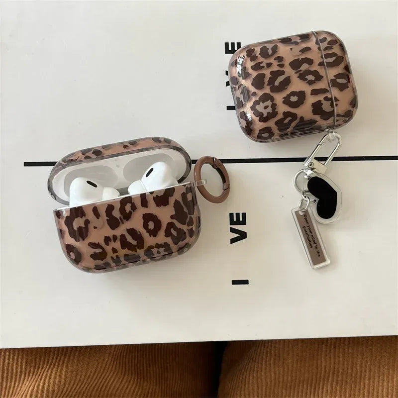 Transparent Brown Leopard Printed earphone Sleeves - Viexta