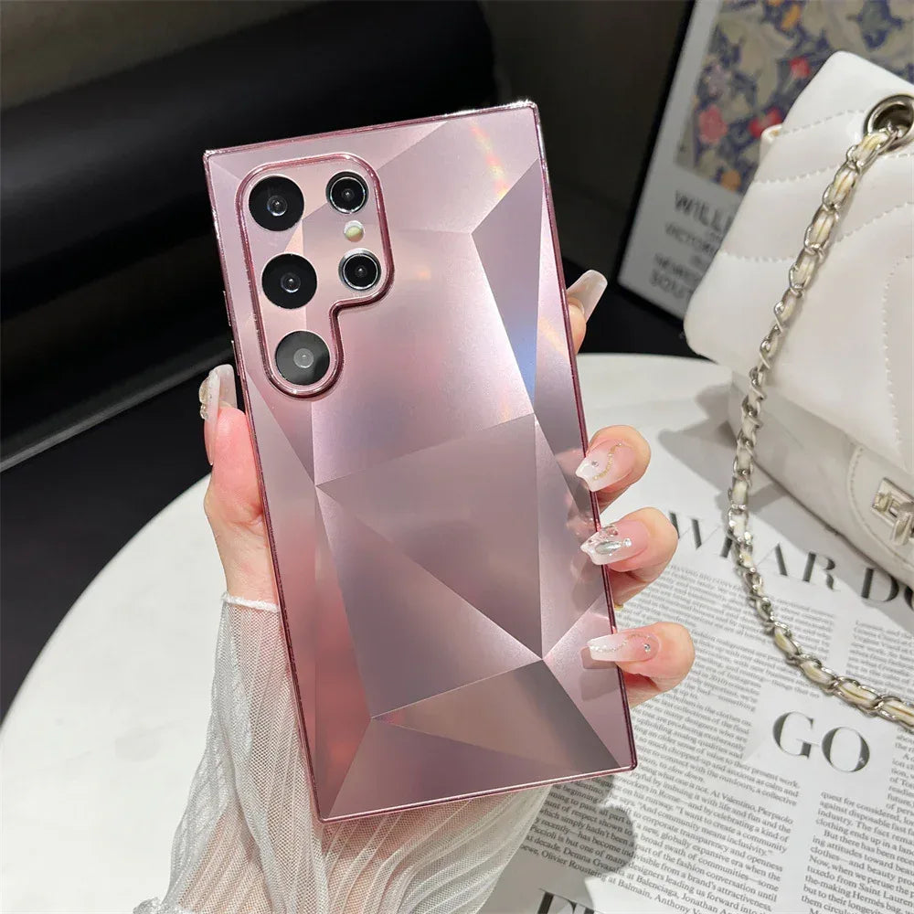 Diamond Pattern Acrylic Solid Color Samsung Case - Viexta