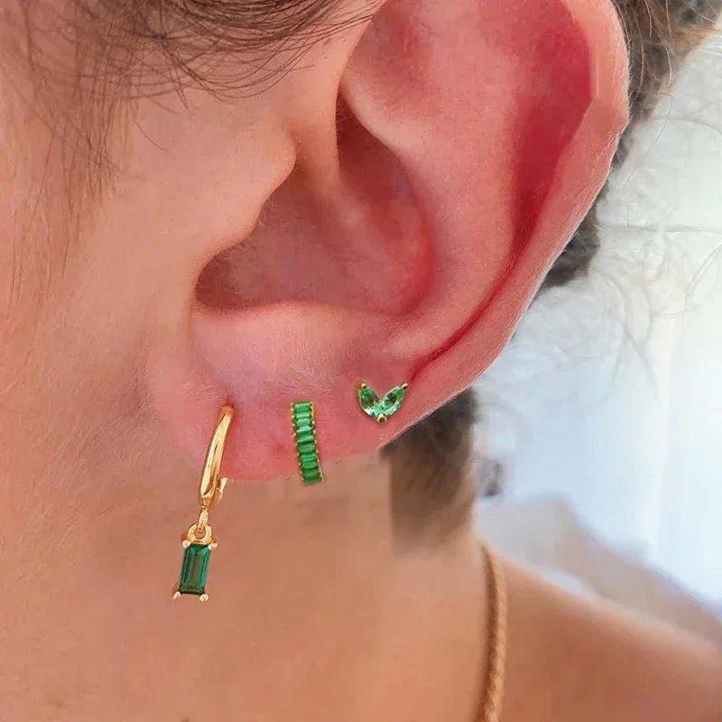 3 piece set Rectangular Zircon Earrings - Viexta