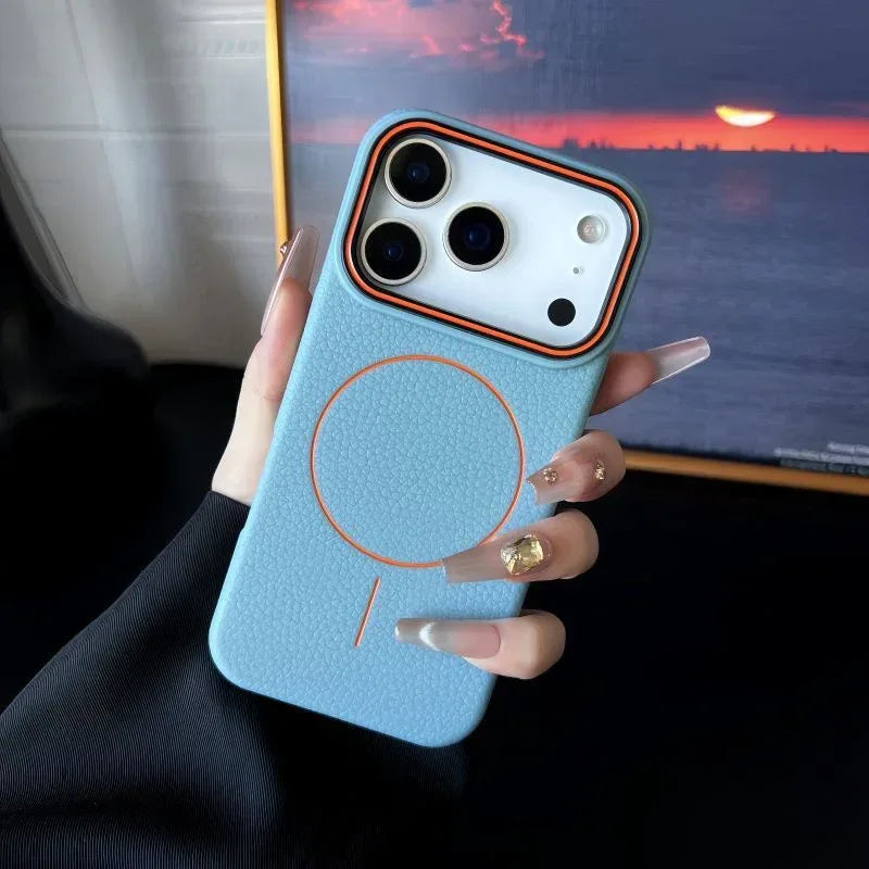 Magnetic Ring Litchi Pattern iPhone Case - Viexta